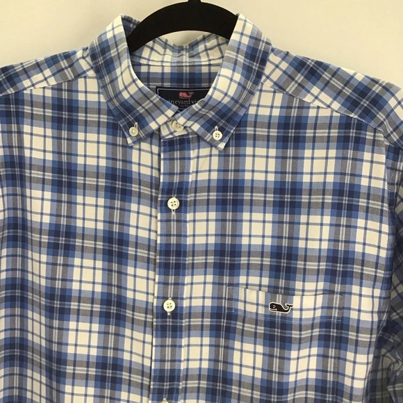 Vineyard Vines Classic Fit Plaid Tucker Shirt Blue L/S Button-Down Size Medium - Picture 4 of 7
